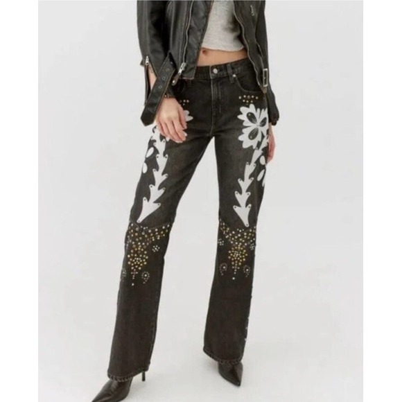BDG Urban Outfitters '90s Free Mid-Rise Bootcut Jean Black Embellished 28 NWT - Picture 7 of 7